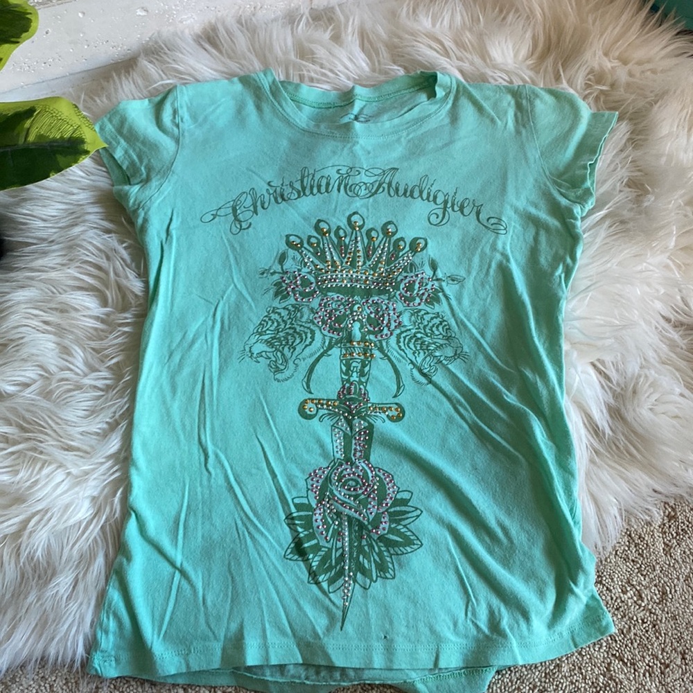 💚💙Christian Audigier lion crown tee top 💙💚size S